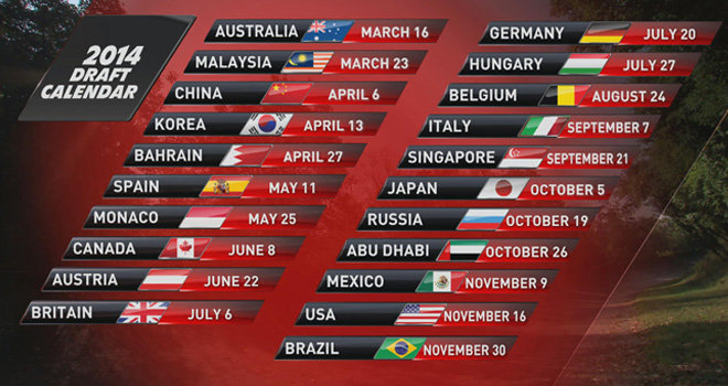 Forma-1 2014-es versenynaptár