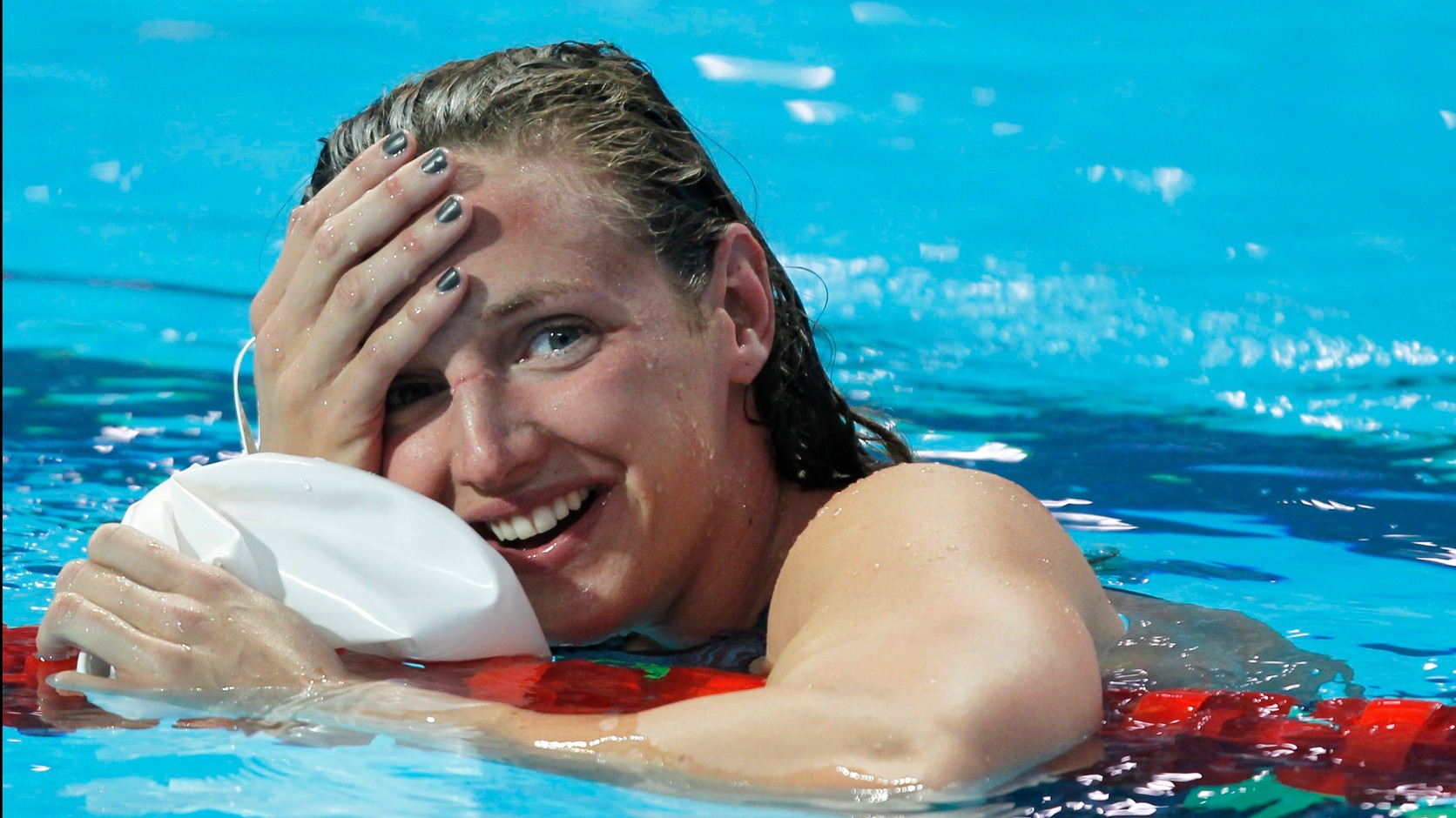 Hosszú Katinka a 200 méteres vegyesúszás döntője után a kazanyi vizes világbajnokságon. MTI Fotó: Kovács Anikó