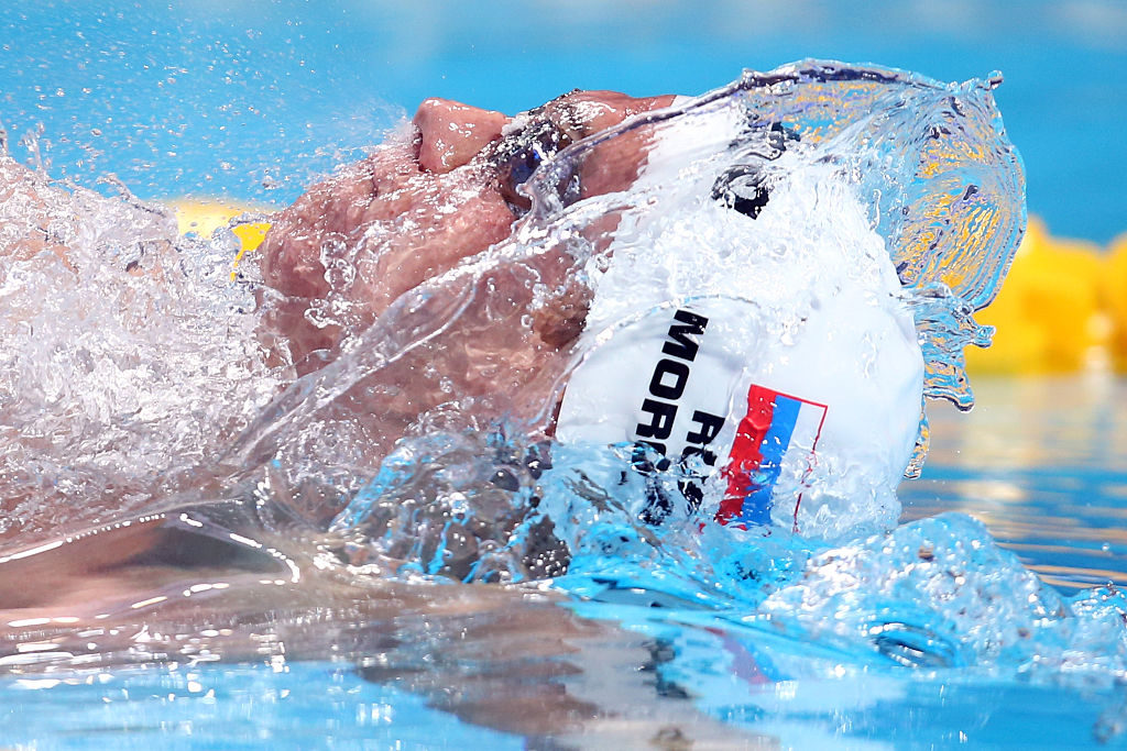 KAZAN, RUSSIA - AUGUST 08: Vladimir Morozov of Russia competes in the Men's 50m Backstroke heats on day fifteen of the 16th FINA World Championships at the Kazan Arena on August 8, 2015 in Kazan, Russia. (Photo by Streeter Lecka/Getty Images)